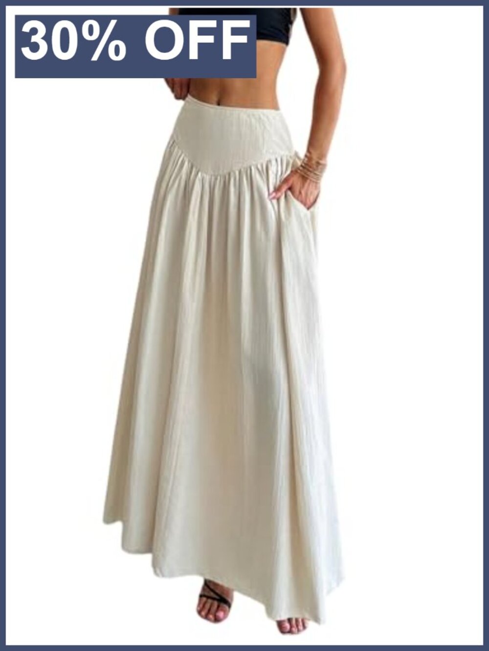 Women's Flowy A-Line Maxi Skirt High Waisted Ruffle Pleated with Pockets